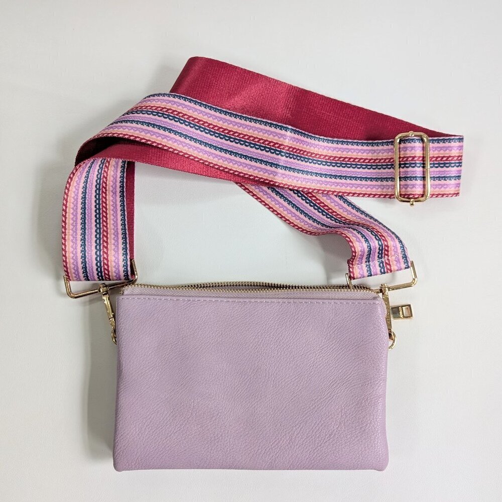 JEN & CO Izzy Lavender Vegan Leather Crossbody Bag Guitar Adjustable Strap  NEW